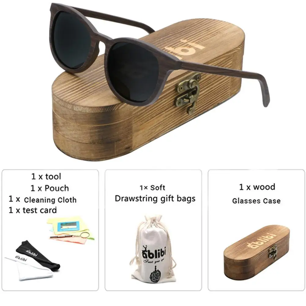

Sunglasses Men,Wood Sunglasses UV400 Polarized Brown Round Walnut Wooden Sunglasses gafas de sol mujer with Gift Box