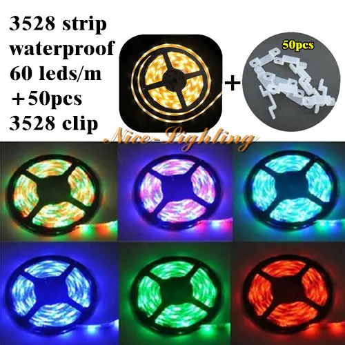 5meter/lot SMD 3528 Flexible Waterproof LED Strip 12V 60LED/M White Warm Yellow Red Green Blue Light Stripe + 50pcs Silicon Clip
5meter/lot SMD 3528 Flexible Waterproof LED Strip 12V 60LED/M White Warm Yellow Red Green Blue Light Stripe + 50pcs Silicon Clip