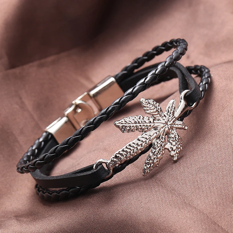 HOMOD 2019 New Fashion Handmade Weave Punk Cuff Silver Plated Maple Leaf Charm Leather Women Bracelets Men Female Jewelry
HOMOD 2019 New Fashion Handmade Weave Punk Cuff Silver Plated Maple Leaf Charm Leather Women Bracelets Men Female Jewelry
