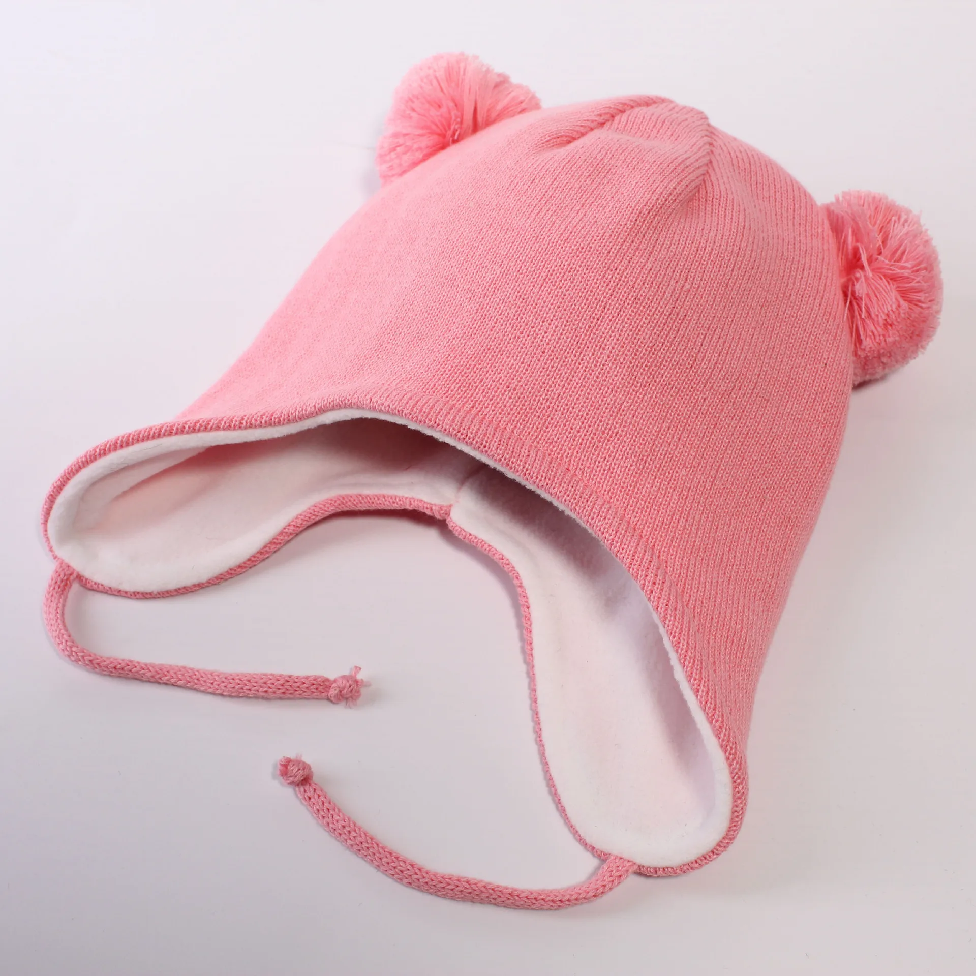 Теплая детская вязаная шапка с подкладкой ушанка для маленьких девочек и