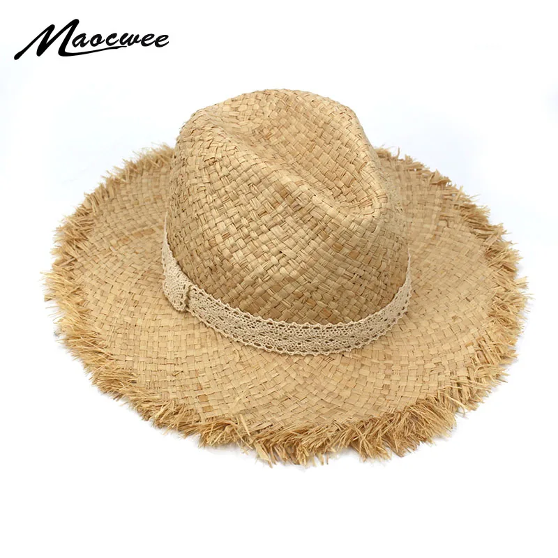 Summer casual flat brim wide brim women's solid straw hat with lace ribbon girl's jazz fedoras hat sun-shading hat beach cap
Summer casual flat brim wide brim women's solid straw hat with lace ribbon girl's jazz fedoras hat sun-shading hat beach cap