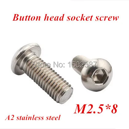 

1000pcs/lot M2.5*8 Bolt A2-70 ISO7380 Button Head Socket Screw/Bolt SUS304 Stainless Steel M2.5X8mm