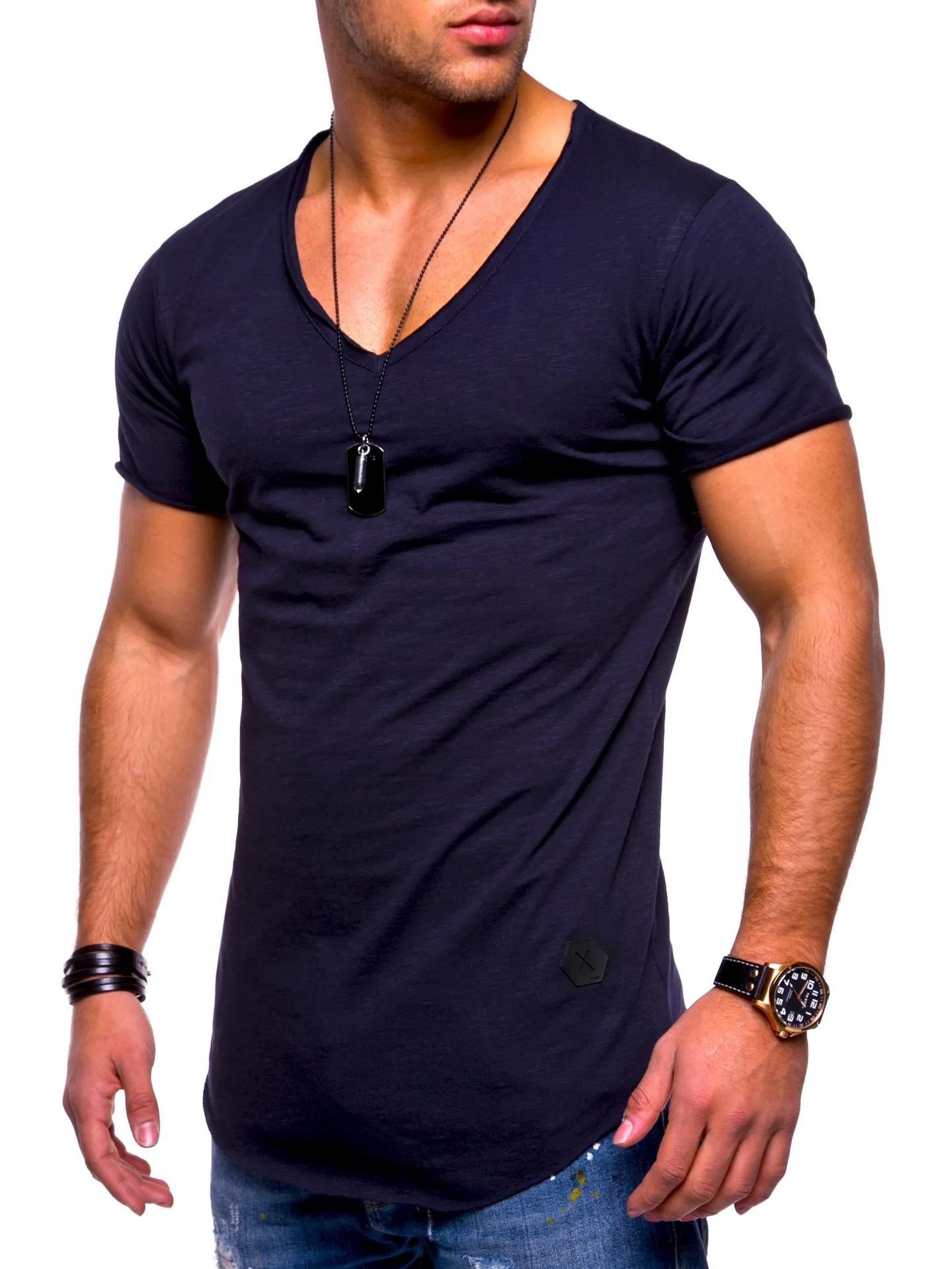 Мужская приталенная футболка с коротким рукавом серо белая или черная