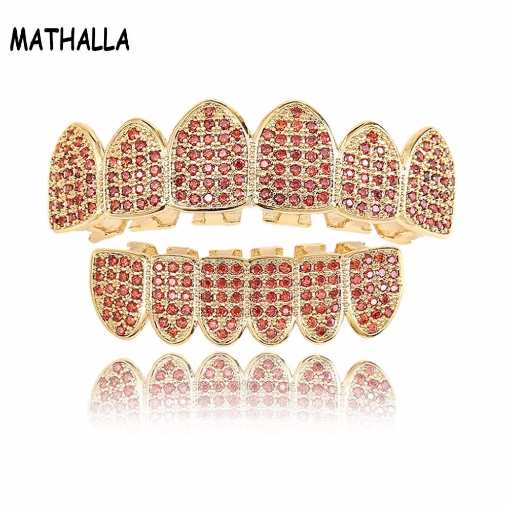 MATHALLA New Hip Hop Gold Grillz Micropavé Red Cubic Zirconia Top and Bottom Barbecue Rack Party Christmas Gift Women's Jewelry
MATHALLA New Hip Hop Gold Grillz Micropavé Red Cubic Zirconia Top and Bottom Barbecue Rack Party Christmas Gift Women's Jewelry