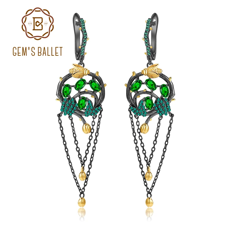 GEM'S BALLET 925 Sterling Silver Branch Dreamcatcher Tassel Drop Earrings Natural Chrome Diopside Earrings for Women Jewelry
GEM'S BALLET 925 Sterling Silver Branch Dreamcatcher Tassel Drop Earrings Natural Chrome Diopside Earrings for Women Jewelry