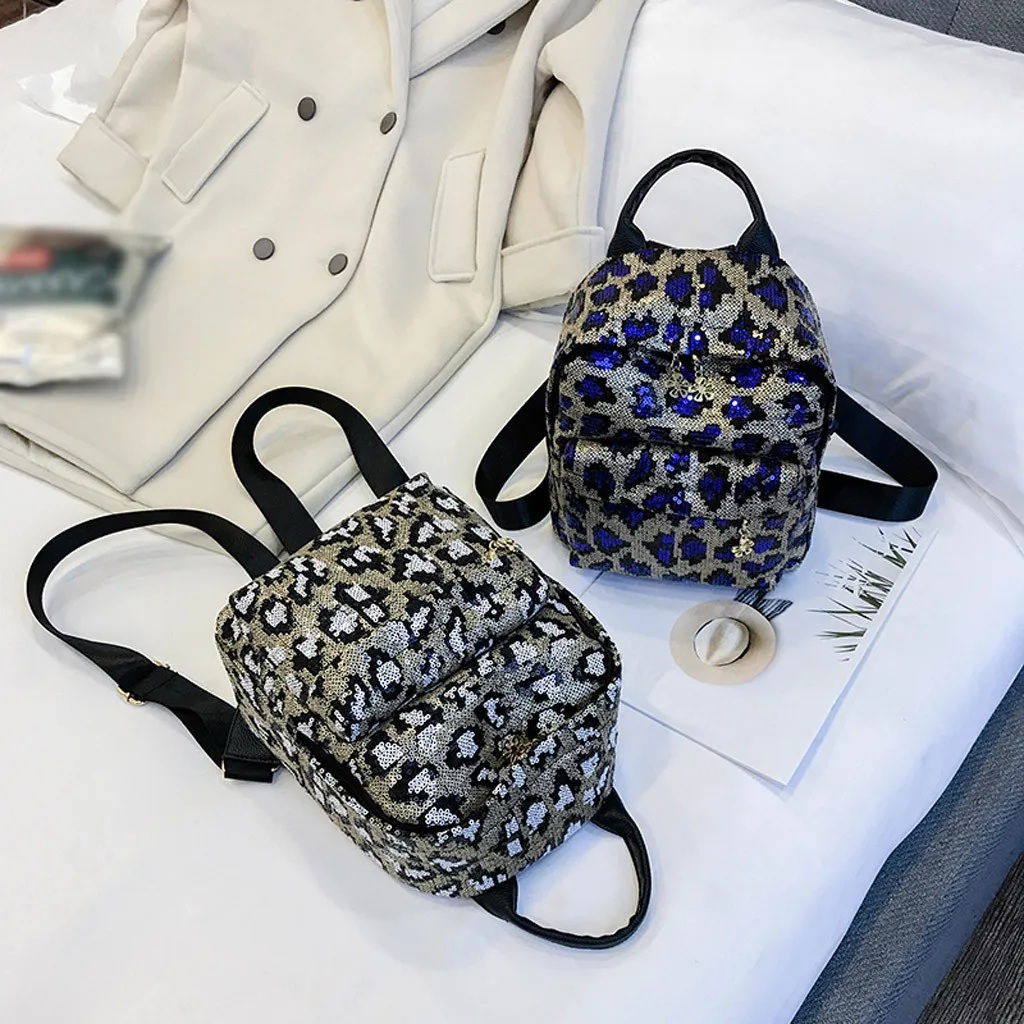 Фото Женский рюкзак для зрелых дам Женская леопардовая школьная сумка с блестками