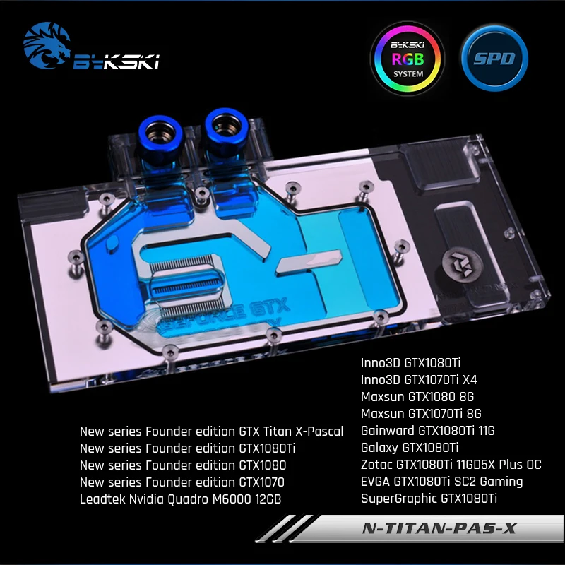 Bykski Water Block use for NVIDIA GTX TITAN XP/X-Pascal/ GTX1070/1080/1080TI Founder / Reference Edition / Full Cover Block RGB
Bykski Water Block use for NVIDIA GTX TITAN XP/X-Pascal/ GTX1070/1080/1080TI Founder / Reference Edition / Full Cover Block RGB
