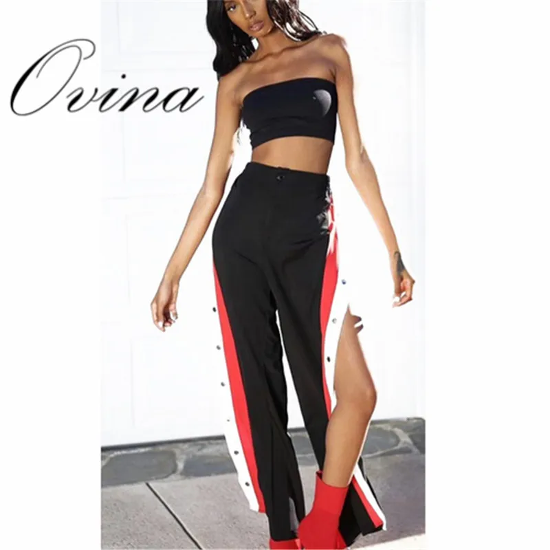 High Quality Black Striped Splitted Loose Full Length Bandage Pants Leisure Women Pants
High Quality Black Striped Splitted Loose Full Length Bandage Pants Leisure Women Pants