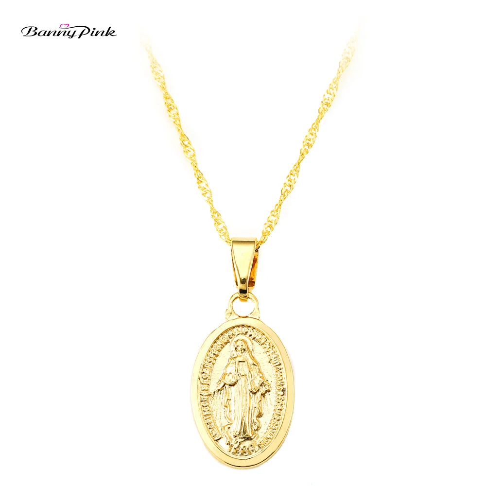 Женское Ожерелье с кулоном Banny Pink Virgin Mary религиозное золотистое серебряное