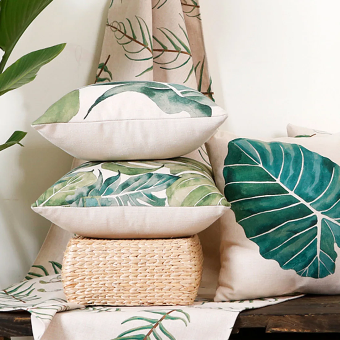 45x45cm Simple Car Home Decor Pillow Case Tropical Plants Green Leaves Cushion Sofa Cover Throw Pillow