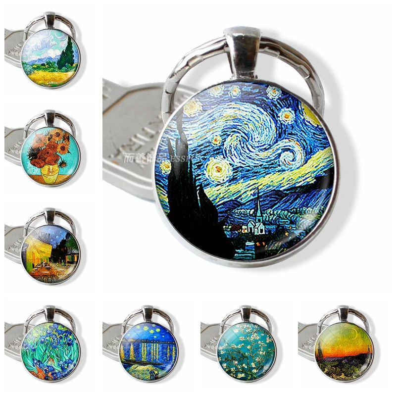 Fashion Van Gogh Art Oil Keychain Key Chain Glass Convex Keyring Starry Night Jewelry Sunflower Pendant Men Women Gift
Fashion Van Gogh Art Oil Keychain Key Chain Glass Convex Keyring Starry Night Jewelry Sunflower Pendant Men Women Gift