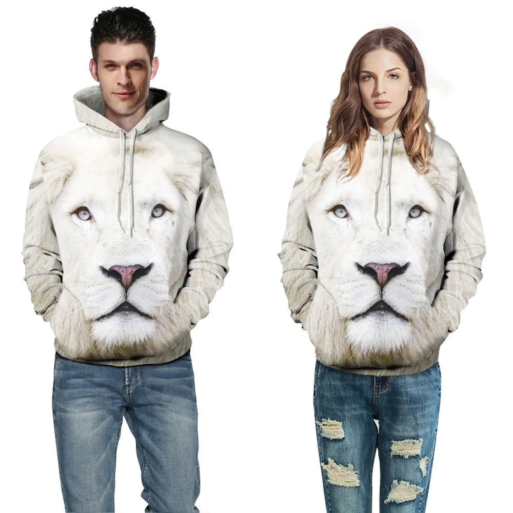 

Ebay Adorkable White Lion Whole Body Printing Bring Midnight European Wind Easy Pullover Lovers Install Hoodie. 1571