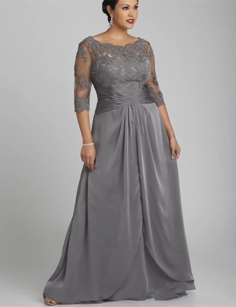 2020 Popular Style Plus Size Gray Mother of the Bride Dress 3/4 Sleeve Scoop Neck Lace Chiffon Floor Length Formal Gowns Custom
2020 Popular Style Plus Size Gray Mother of the Bride Dress 3/4 Sleeve Scoop Neck Lace Chiffon Floor Length Formal Gowns Custom