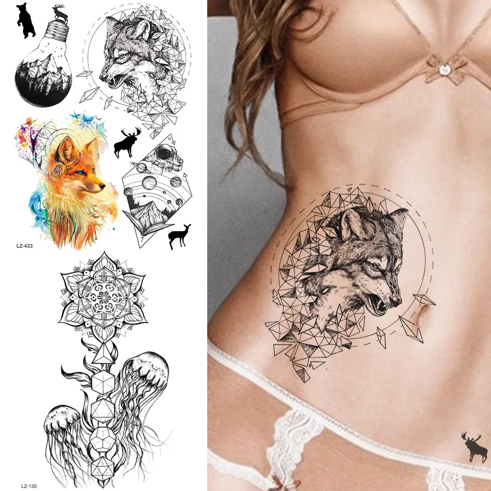 Black Sketch Wolf Diamond Interplanetary Fox Tattoo Stickers Realistic Women Waist Tattoos Temporary Body Arm Art Tatoo Sheets
Black Sketch Wolf Diamond Interplanetary Fox Tattoo Stickers Realistic Women Waist Tattoos Temporary Body Arm Art Tatoo Sheets