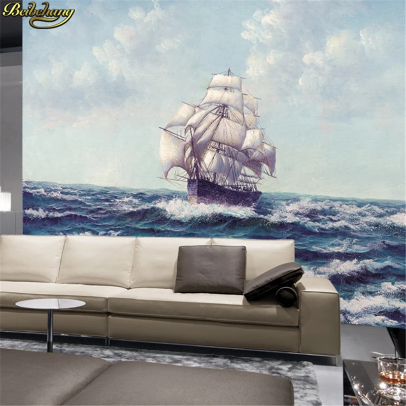 Бесшовный Гладкий парусный корабль Большая настенная живопись диван спальня ТВ