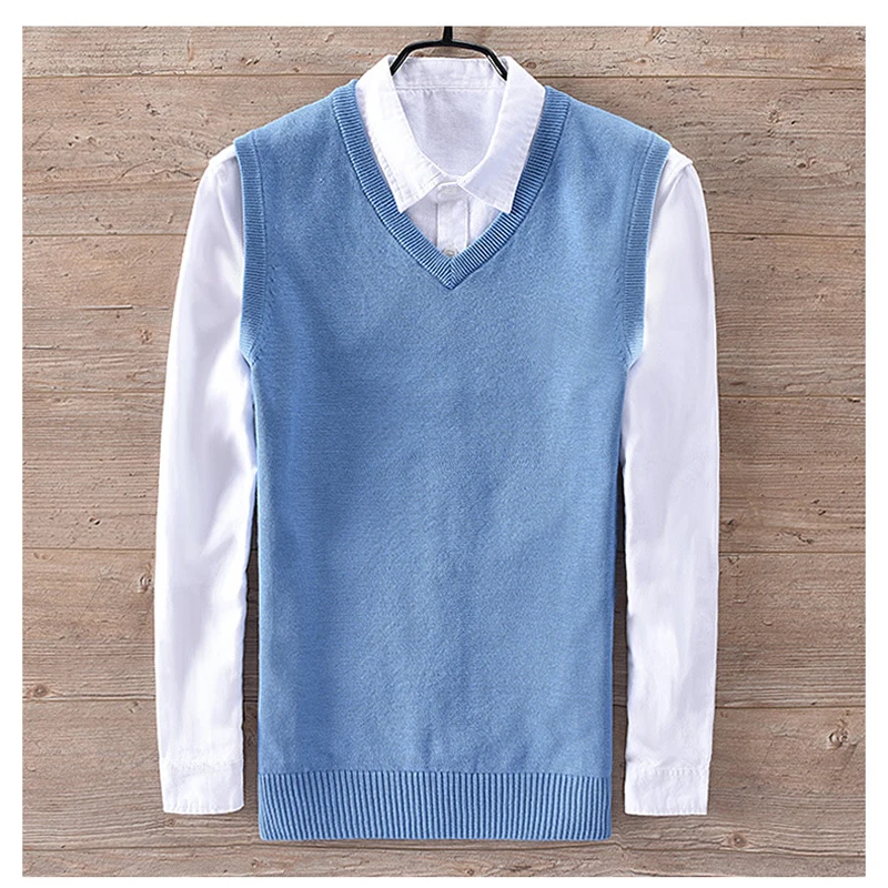 Male knitted vest 100% Cotton Men's sleeveless v-neck sweaters casual mens solid color vest fashion slim mens knitted tops
Male knitted vest 100% Cotton Men's sleeveless v-neck sweaters casual mens solid color vest fashion slim mens knitted tops