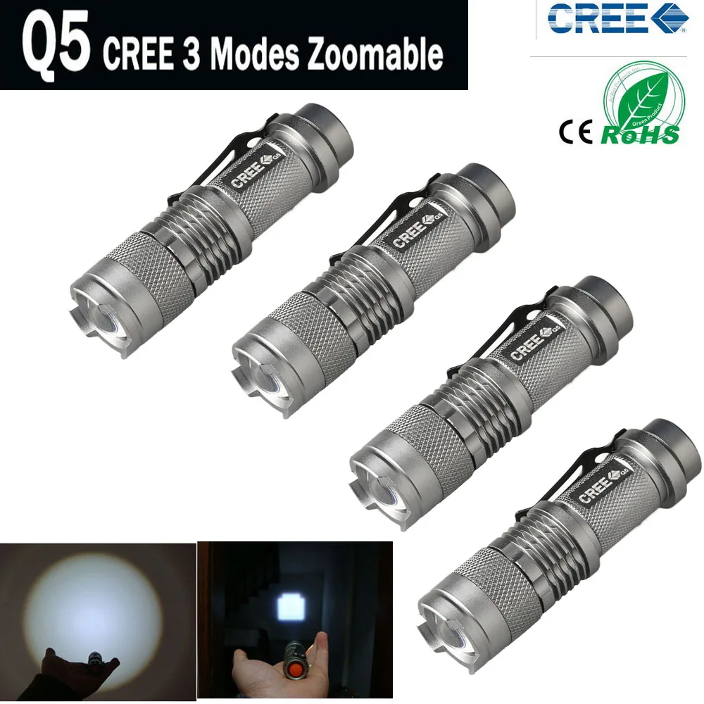 

4PCS CREE q5 led flashlight 3W high power mini zoomable 3 modes waterproof glare 14500 /AA torch bicycle