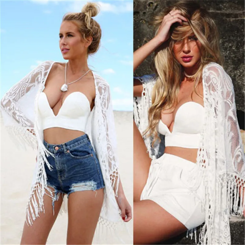 Hot sell women BeachWear Casual blouses Sexy White flare sleeve Cardigan Lace floral top Tassels loose long blouse femme clothes
Hot sell women BeachWear Casual blouses Sexy White flare sleeve Cardigan Lace floral top Tassels loose long blouse femme clothes