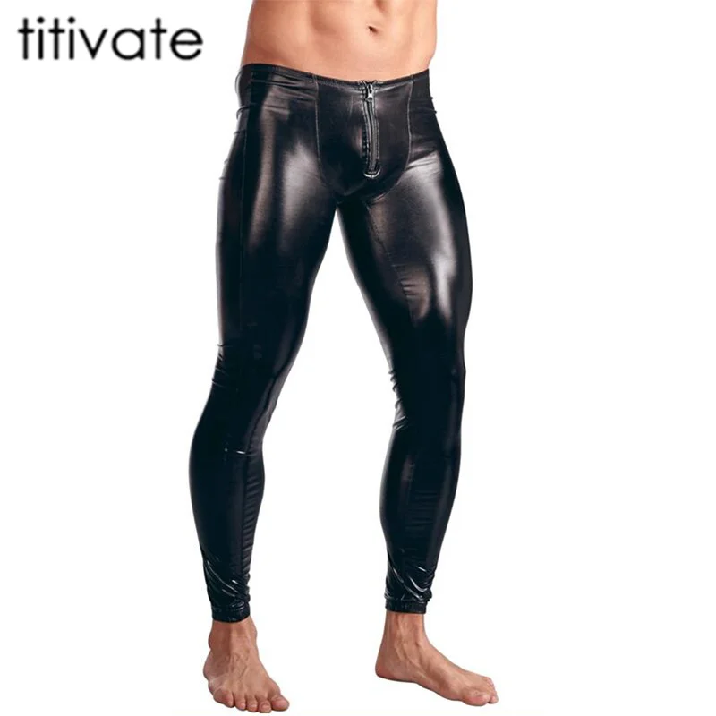 Tivate Wetlook ПВХ латексные брюки на молнии открытые Фетиш Клубная одежда для мужчин
