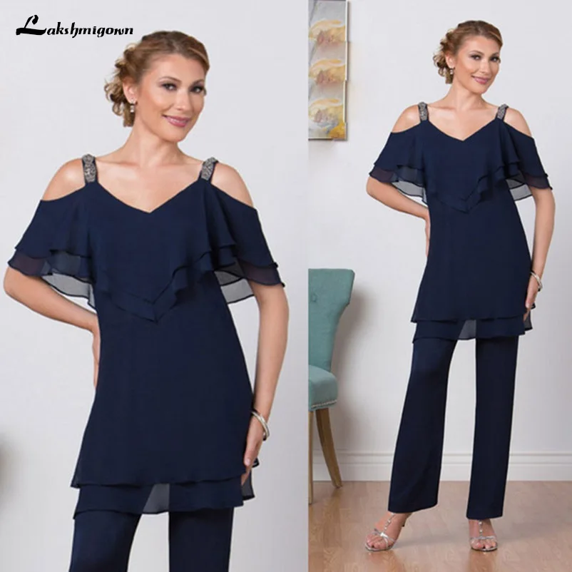 Elegant Navy Blue Mother Of The Bride Dresses Chiffon Pants Suit Beads Straps Custom Make Ruffle vestido madrinha 2 Pieces
Elegant Navy Blue Mother Of The Bride Dresses Chiffon Pants Suit Beads Straps Custom Make Ruffle vestido madrinha 2 Pieces