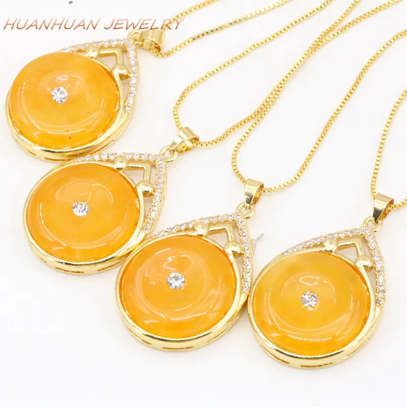 Charms Stainless Steel Chain Pendants 23X32mm Yellow Stone Natural Jades Chalcedony Zircon Round Circle Pendants Jewelry B3353
Charms Stainless Steel Chain Pendants 23X32mm Yellow Stone Natural Jades Chalcedony Zircon Round Circle Pendants Jewelry B3353