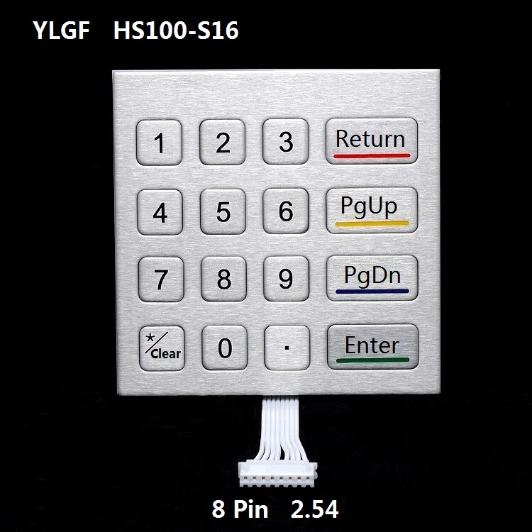 Metal keyboard, 8Pin Scan line(Cable, I/O) YLGF HS100-S16 16 key embedded keyboard Waterproof (IP65), dust, anti violence
Metal keyboard, 8Pin Scan line(Cable, I/O) YLGF HS100-S16 16 key embedded keyboard Waterproof (IP65), dust, anti violence