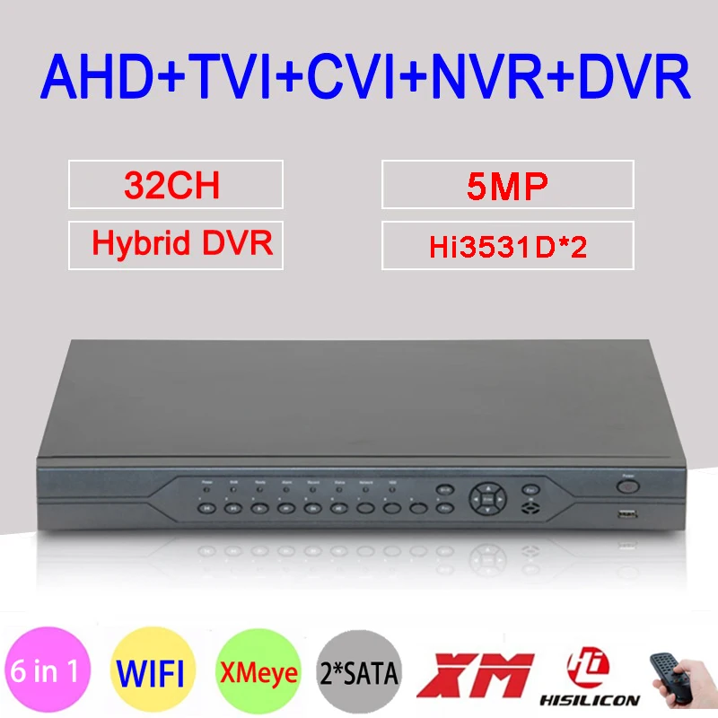 5 МП камера видеонаблюдения Hi3531D Xmeye H.265 + 32 канала 6 в 1 коаксиальный Гибридный NVR CVI