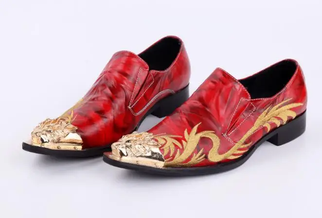 Fashion Dragon Embroidery Oxfords Genuine leather Gold metal toe Red Wedding Party Shoes
Fashion Dragon Embroidery Oxfords Genuine leather Gold metal toe Red Wedding Party Shoes