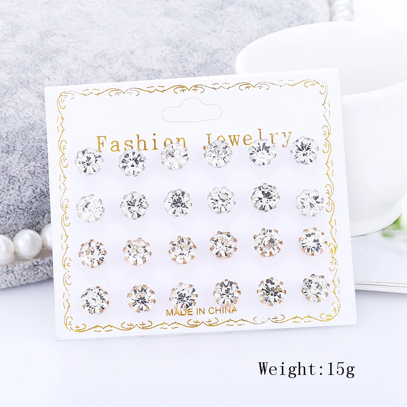 12 Pair/Pack CZ Shiny Wedding Round Stud Earrings Set For 2019 Women Crystal Jewelry Accessories Earing AAA+ Sample Ear Studs
12 Pair/Pack CZ Shiny Wedding Round Stud Earrings Set For 2019 Women Crystal Jewelry Accessories Earing AAA+ Sample Ear Studs