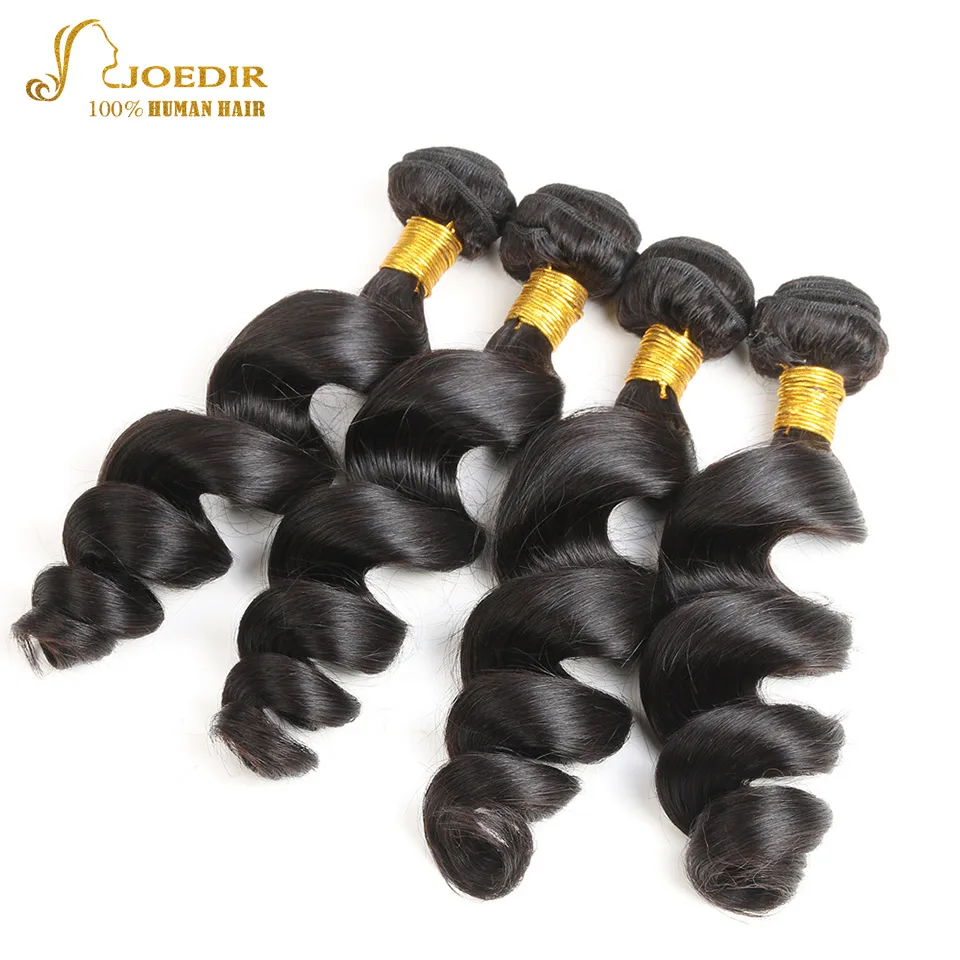 JOEDIR Hair Pre-colored 4 Bundle Deals Malaysian Loose wave Bundles 10 To 26 Inch Human Extension | Шиньоны и парики