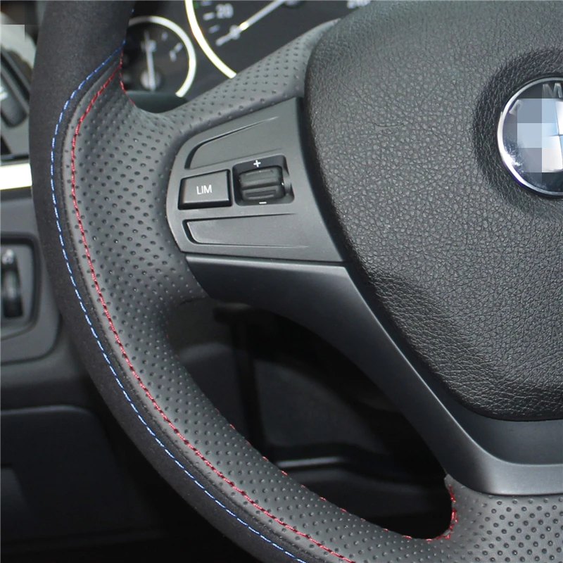 Hand Sew Black Perforated Genuine Leather Black Suede Car Steering Wheel Cover for BMW F30 316i 320i 328i
Hand Sew Black Perforated Genuine Leather Black Suede Car Steering Wheel Cover for BMW F30 316i 320i 328i