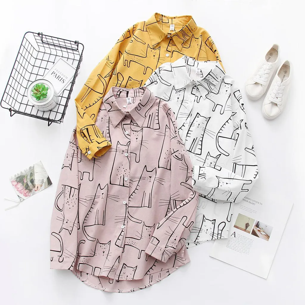 Cute Cat Printed Women 2019 Fashion Blouse Turn-down Callor Long Sleeve Korean Shirt Casual Loose Daily Blouse Camisas Mujer
Cute Cat Printed Women 2019 Fashion Blouse Turn-down Callor Long Sleeve Korean Shirt Casual Loose Daily Blouse Camisas Mujer