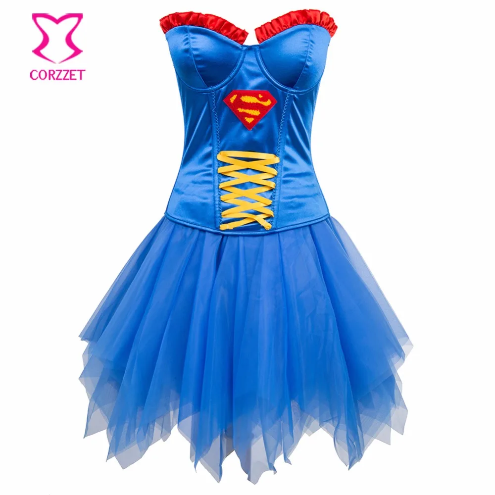 Blue Cosplay Sexy Gothic Dresses Super Woman Party Corset Dress Costume Halloween Corsets And Bustiers Burlesque Tutu Skirt Set
Blue Cosplay Sexy Gothic Dresses Super Woman Party Corset Dress Costume Halloween Corsets And Bustiers Burlesque Tutu Skirt Set