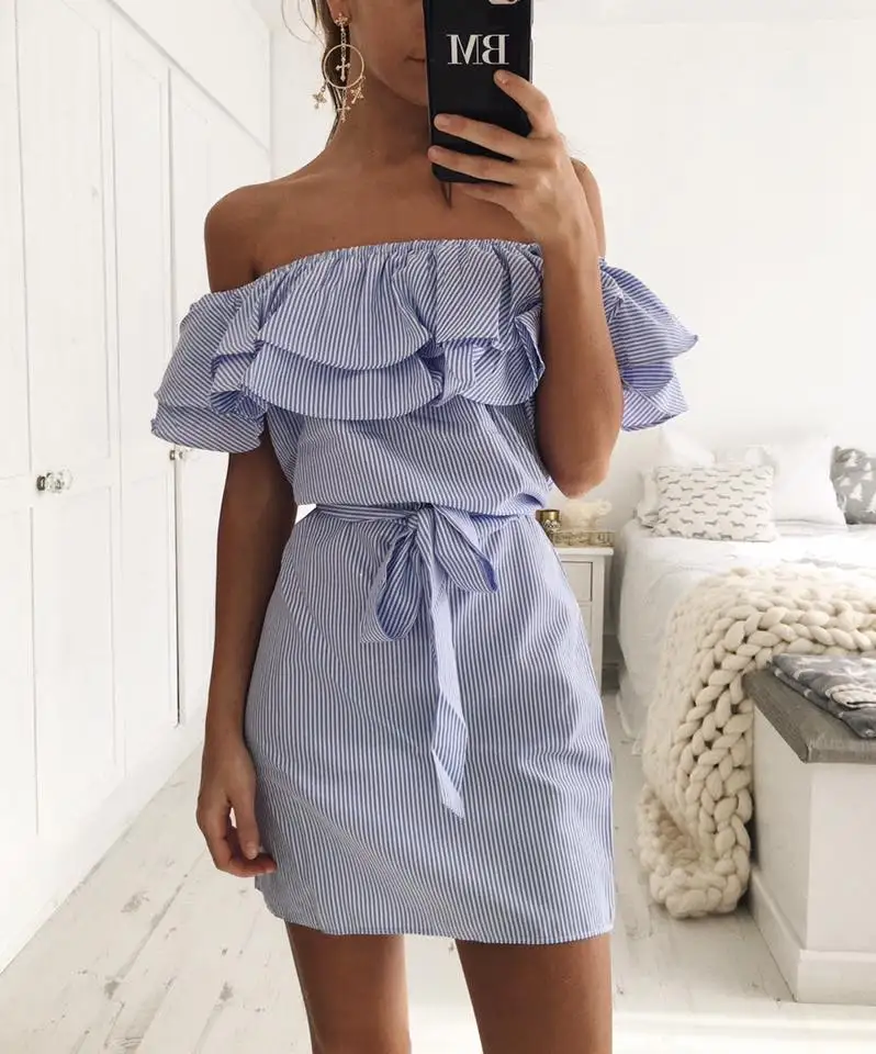 Ruffles Summer Dress 2018 Women Stripe Print Off Shoulder Elastic Slash Neck Dress Tie Plus Size Casual Party Beach Dresses 5
Ruffles Summer Dress 2018 Women Stripe Print Off Shoulder Elastic Slash Neck Dress Tie Plus Size Casual Party Beach Dresses 5