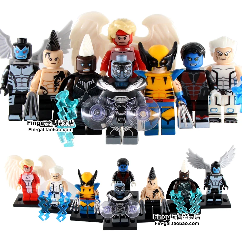 Фото 8 шт. X MEN Sabah Nur Росомаха Daken Archangel Magneto Nightcrawler Ororo Munroe Storm Super Heroes minifig Blocks детская(Aliexpress на русском)