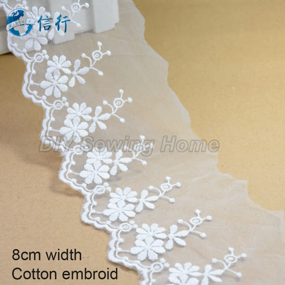 

10yards white lace 8cm width Cotton embroid lace sewing ribbon fabric guipure trim warp knitting DIY Garment Accessories#3017