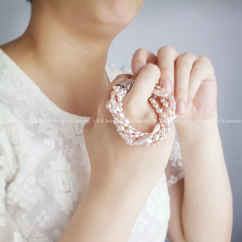 Lii Ji Real Pink Purple Freshwater Pearl Rice Shape Baroque Pearl 5 Rows Bracelet For Women Fashion Jewelry
Lii Ji Real Pink Purple Freshwater Pearl Rice Shape Baroque Pearl 5 Rows Bracelet For Women Fashion Jewelry