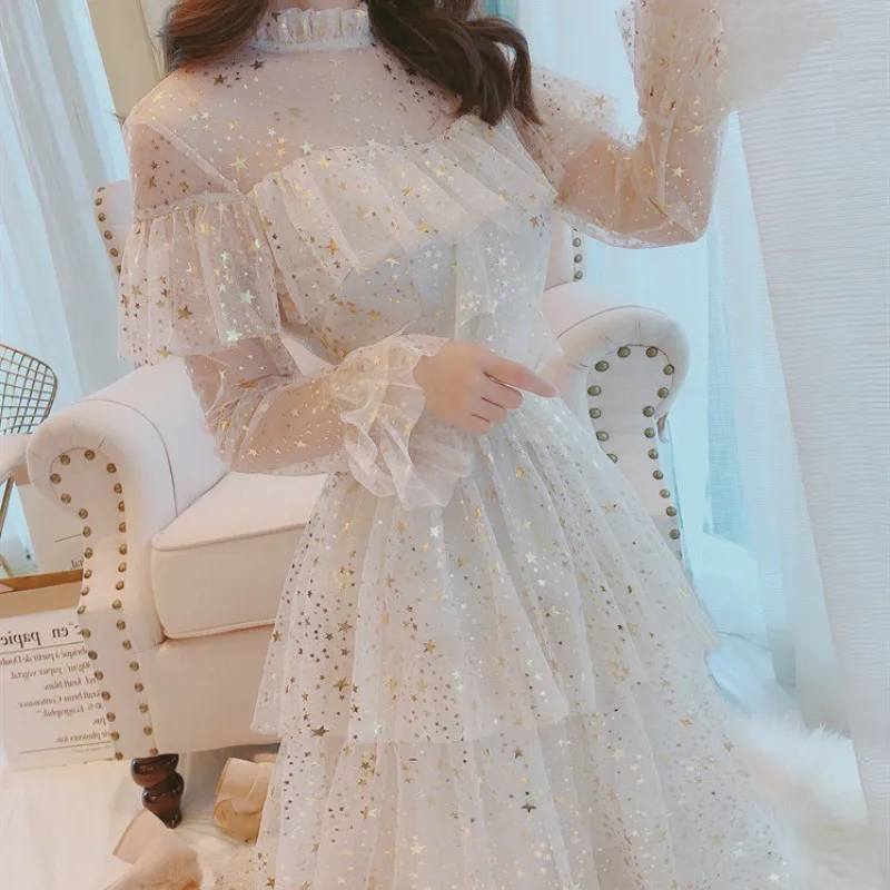 2021 Brand New Stars Sequins Mesh Dress Ruffles Stand Collar Layered Cake Dress Sweet Fairy Mesh Dress Midi Dress Vestidos
2021 Brand New Stars Sequins Mesh Dress Ruffles Stand Collar Layered Cake Dress Sweet Fairy Mesh Dress Midi Dress Vestidos