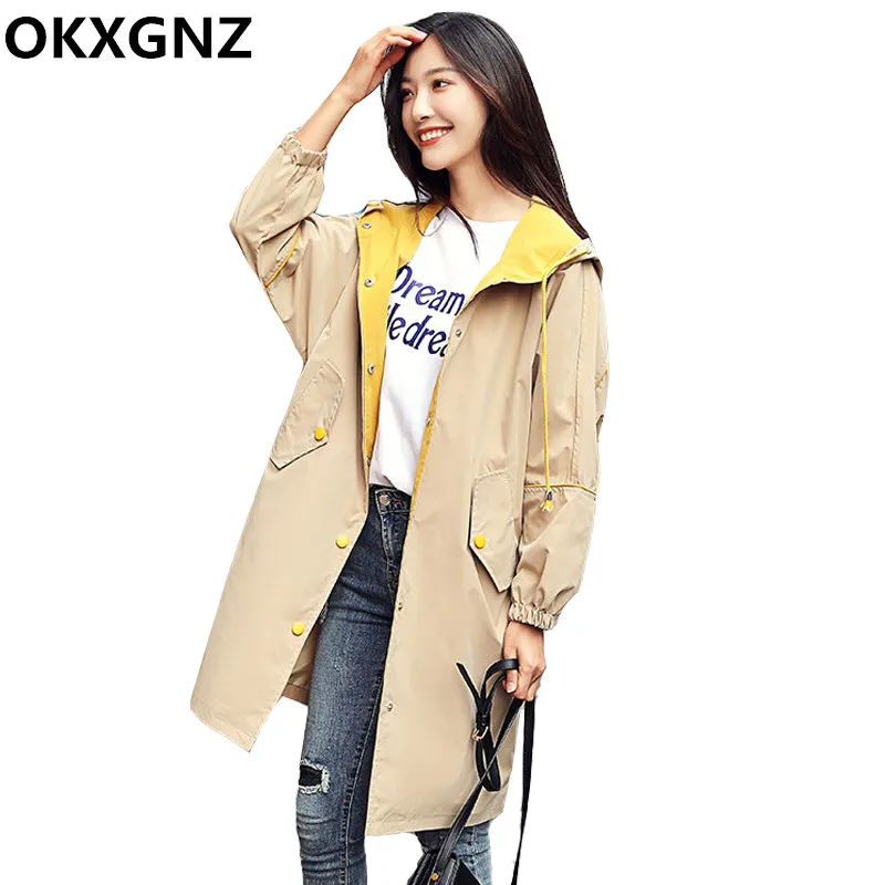 2019 Spring Autumn New Long Trench Coat Women Casual Thin Windbreaker Female Fashion Loose Hooded Overcoat Outerwear Tops M201
2019 Spring Autumn New Long Trench Coat Women Casual Thin Windbreaker Female Fashion Loose Hooded Overcoat Outerwear Tops M201