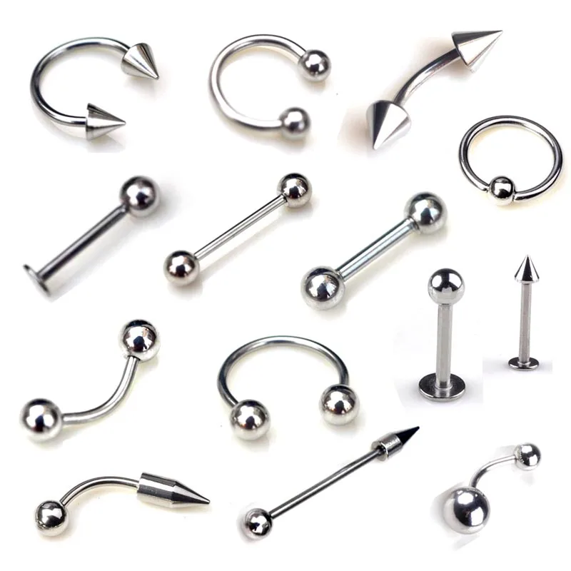 

5pcs/lot Silver Color Stainless Steel Eyebrow Navel Belly Lip Tongue Nose Piercing Bar Ring Labret Barbell Tunnel Body Jewelry