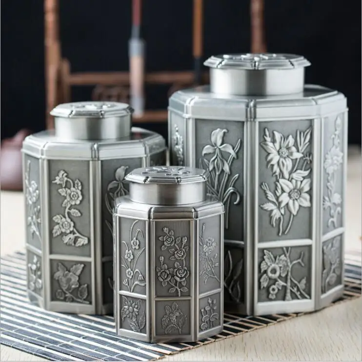 

Chinese style metal alloy tea storage box tin tea canister tea box metal for tea storage CYG02