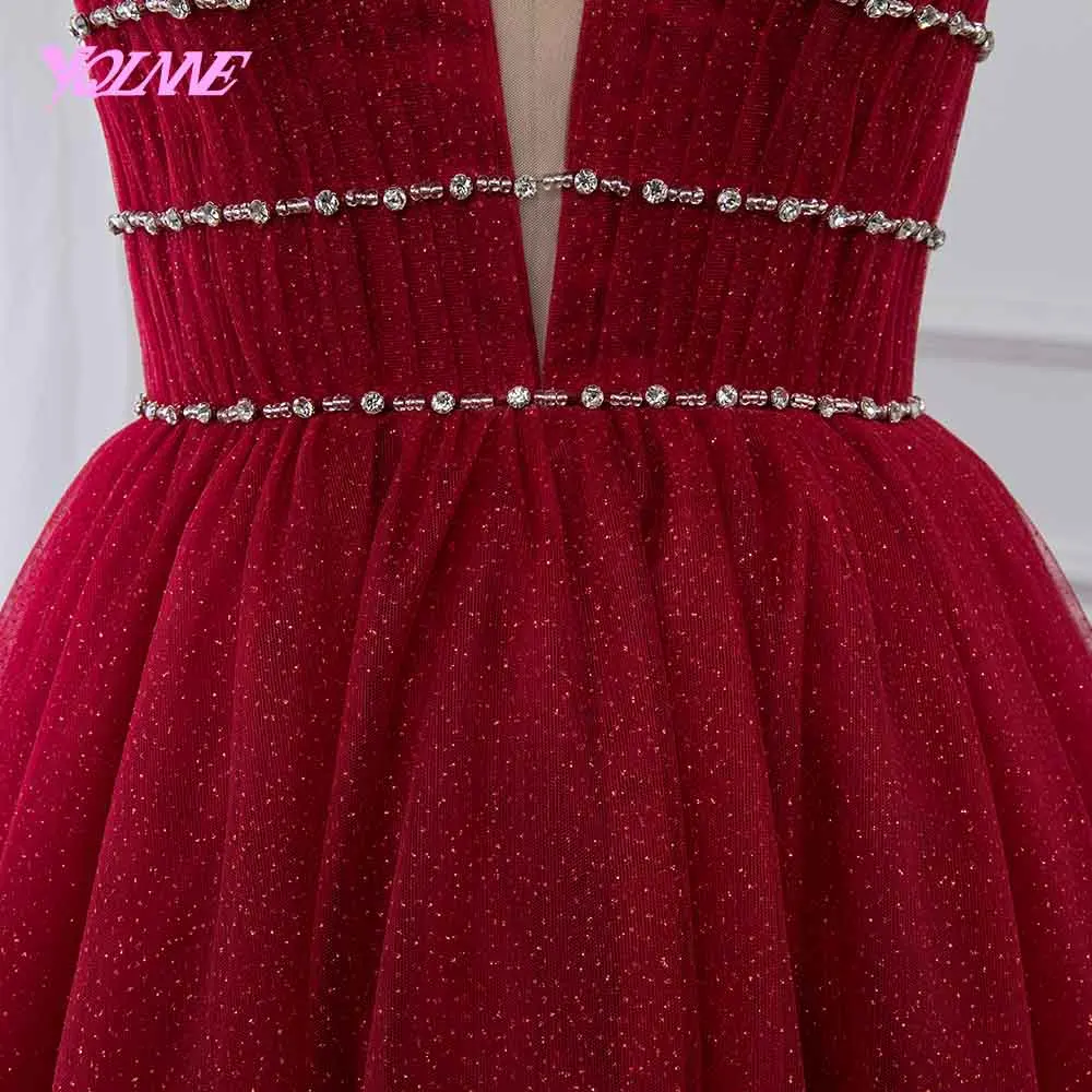 YQLNNE Wine Red Prom Dresses Bling Tulle Deep V Neck Crystals 2019 Evening Gown Backless
YQLNNE Wine Red Prom Dresses Bling Tulle Deep V Neck Crystals 2019 Evening Gown Backless