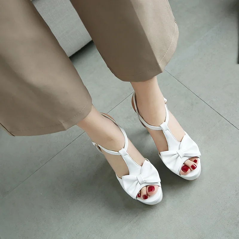 Женские сандалии на платформе YMECHIC белые/розовые высоком каблуке с открытым
