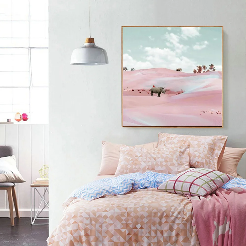 Romatic Pink Desert Rhinoceros Animal Wall Art Nordic Poster Canvas Print Abstract Landscape Painting for Office Room Wall Decor
Romatic Pink Desert Rhinoceros Animal Wall Art Nordic Poster Canvas Print Abstract Landscape Painting for Office Room Wall Decor