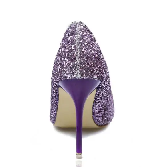 2018 Fashion South Korean Sexy Nightclub Sharp Pointed Shallow High Heeled Women's Shoes with Thin Sequins Thin Shoes