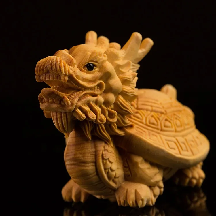 

Delicate Lovely Chinese Traditional Handicrafts Boxwood Dragon Turtle Statue.