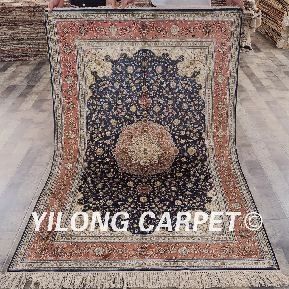 

YILONG 4 'x 6' Тебриз Шелковый выгодный ковер антикварные синие иранские коврики ручной работы (LH865B4x6)