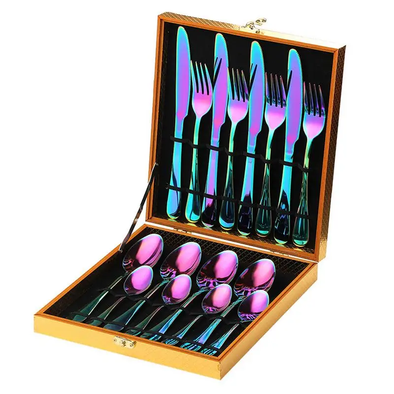 16 PCS /24 PCS Rainbow Colorful Gold-Plated Stainless Steel Cutlery Spoon Four-Piece Set For Hotel Tableware Gift Party Supplies
16 PCS /24 PCS Rainbow Colorful Gold-Plated Stainless Steel Cutlery Spoon Four-Piece Set For Hotel Tableware Gift Party Supplies
