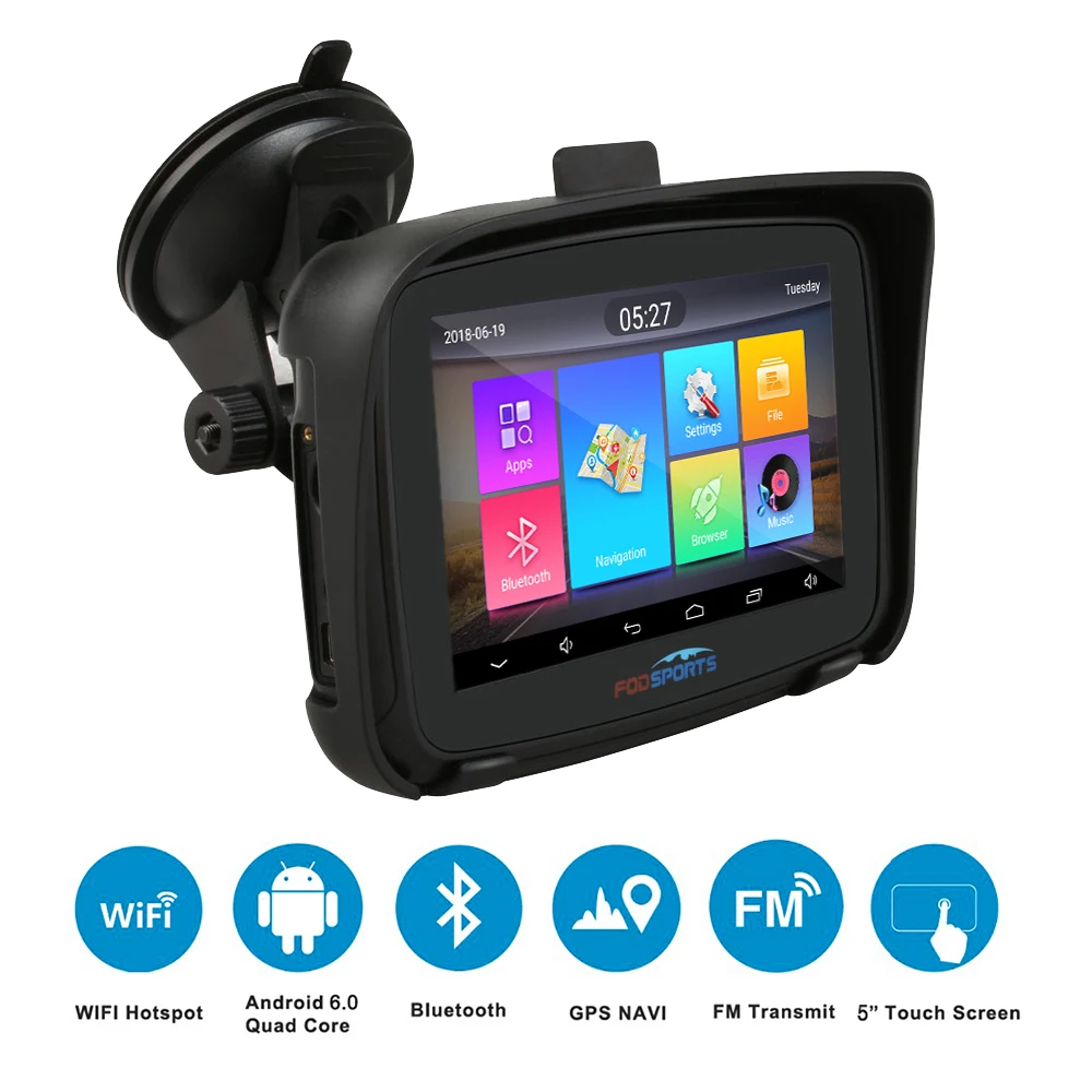 

Fodsports 5 inch Motorcycle GPS Navigation Android 6.0 Wifi Waterproof Bluetooth GPS Navigator Car Moto GPS IPX7 RAM 1G ROM 16G