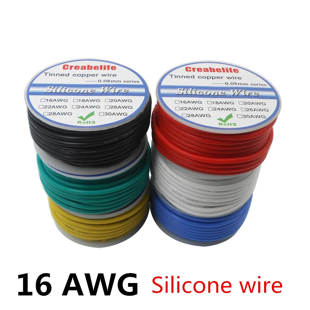 

60 м 16 AWG гибкий силиконовый провод RC кабель OD 3,0 мм линия 6 цветов с катушкой луженый медный провод электрический провод